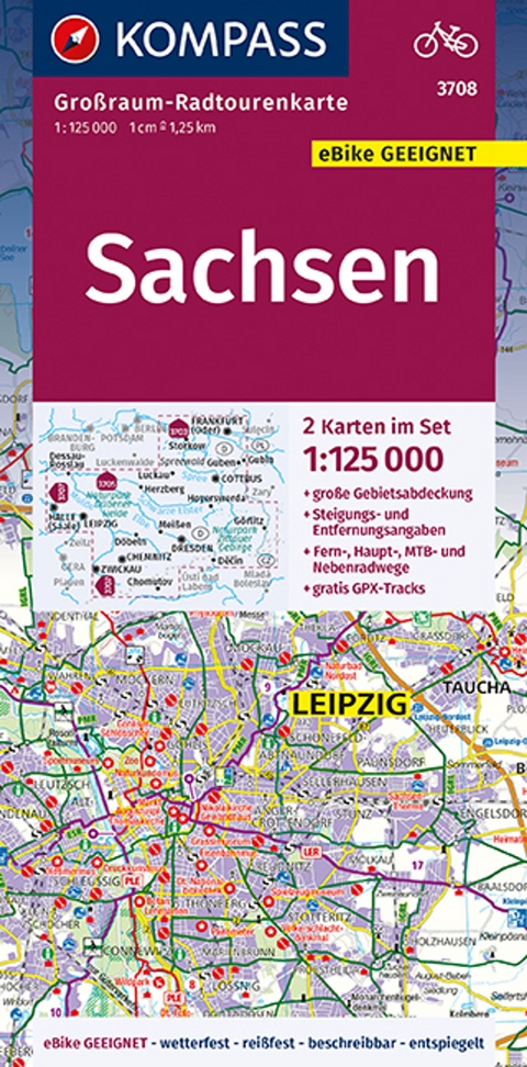 KOMPASS Großraum-Radtourenkarte Sachsen, 1:125000