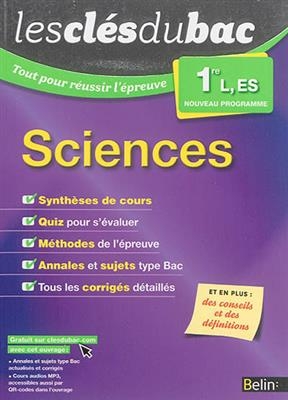 Sciences 1re L, ES : nouveau programme - Ariane Pasco, Emilie Rudault, Valérie Oliveira