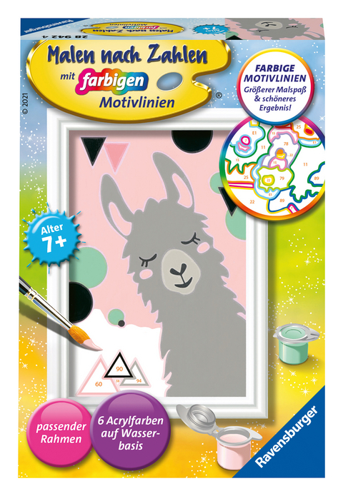 Ravensburger CreArt 28942 - Glückliches Lama - Malen nach Zahlen Lama für Kinder ab 7 Jahre