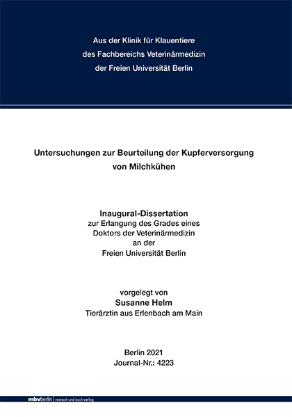 Untersuchungen zur Beurteilung der Kupferversorgung von Milchkühen - Susanne Helm