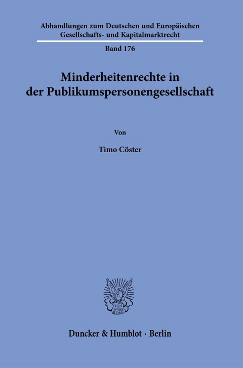 Minderheitenrechte in der Publikumspersonengesellschaft. - Timo Cöster