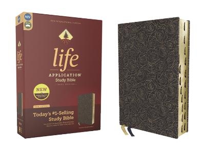 NIV, Life Application Study Bible, Third Edition, Bonded Leather, Navy Floral, Red Letter, Thumb Indexed -  Zondervan