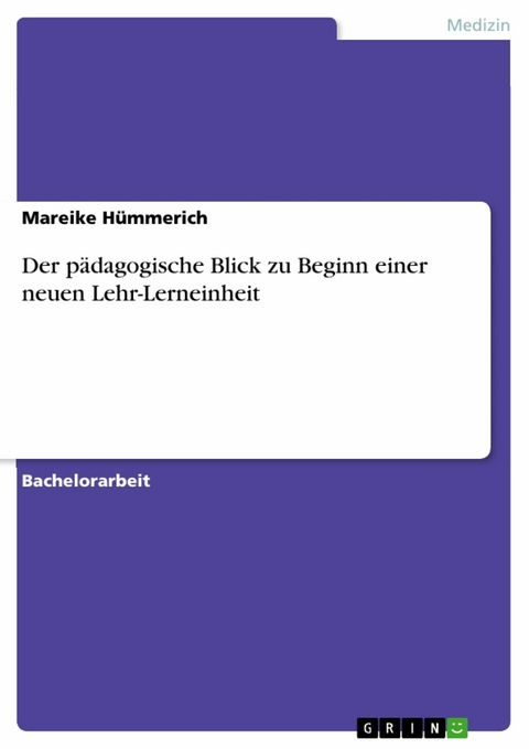 Der pädagogische Blick zu Beginn einer neuen Lehr-Lerneinheit - Mareike Hümmerich