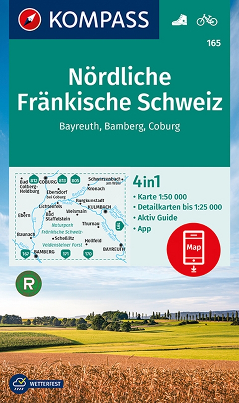 KOMPASS Wanderkarte 165 Nördliche Fränkische Schweiz, Bayreuth, Bamberg, Coburg 1:50.000