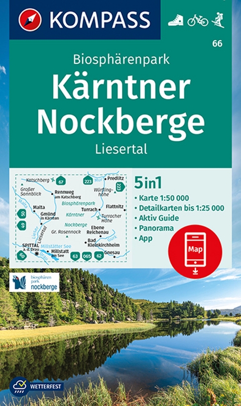 KOMPASS Wanderkarte 66 Biosphärenpark Kärntner Nockberge, Liesertal 1:50.000