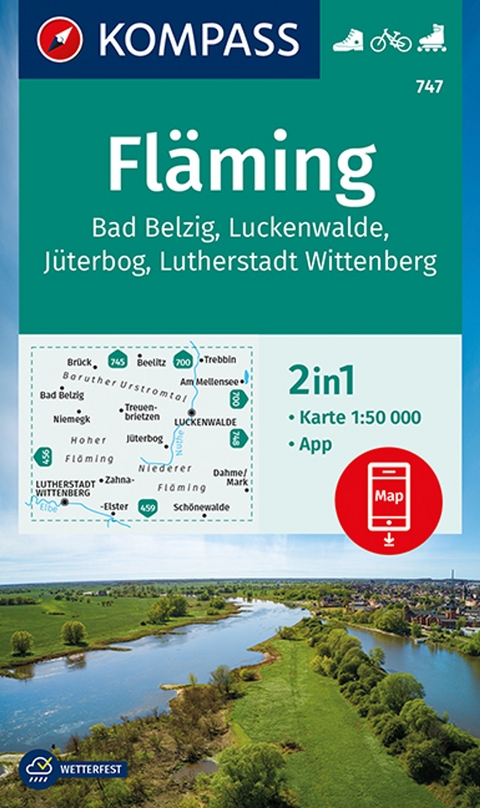 KOMPASS Wanderkarte 747 Fläming, Bad Belzig, Luckenwalde, Jüterbog, Lutherstadt Wittenberg 1:50.000