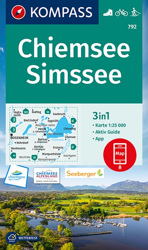 KOMPASS Wanderkarte 792 KOMPASS 792 Wanderkarte Chiemsee, Simssee 1:25.000