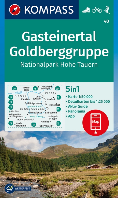 KOMPASS Wanderkarte 40 Gasteinertal, Goldberggruppe, Nationalpark Hohe Tauern 1:50.000