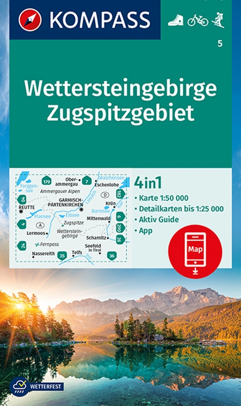 KOMPASS Wanderkarte 5 Wettersteingebirge, Zugspitzgebiet 1:50.000