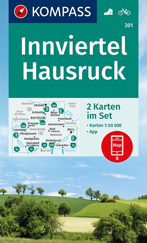 KOMPASS Wanderkarten-Set 201 Innviertel, Hausruck (2 Karten) 1:50.000