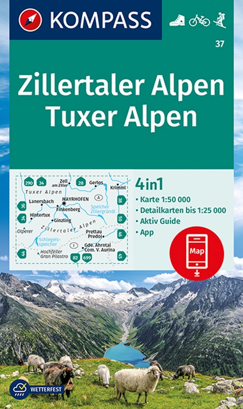 KOMPASS Wanderkarte 37 Zillertaler Alpen, Tuxer Alpen