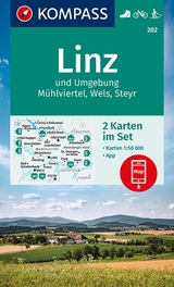 KOMPASS Wanderkarten-Set 202 Linz und Umgebung, Mühlviertel, Wels, Steyr (2 Karten) 1:50.000 - 