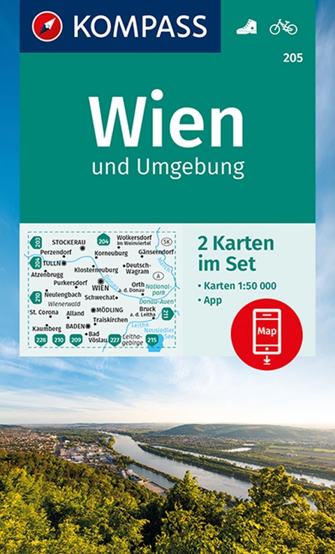 KOMPASS Wanderkarten-Set 205 Wien und Umgebung (2 Karten) 1:50.000