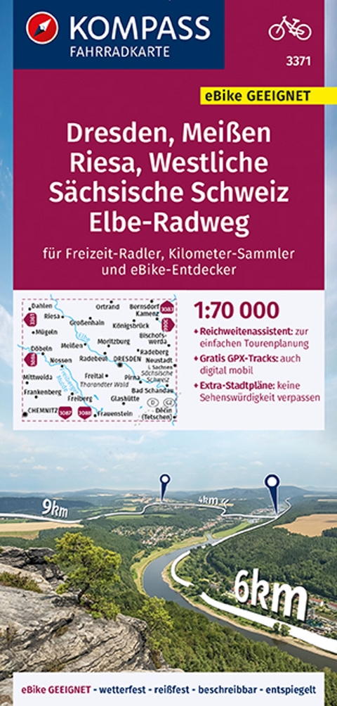 KOMPASS Fahrradkarte 3371 Dresden, Meißen, Westliche Sächsische Schweiz 1:70.000