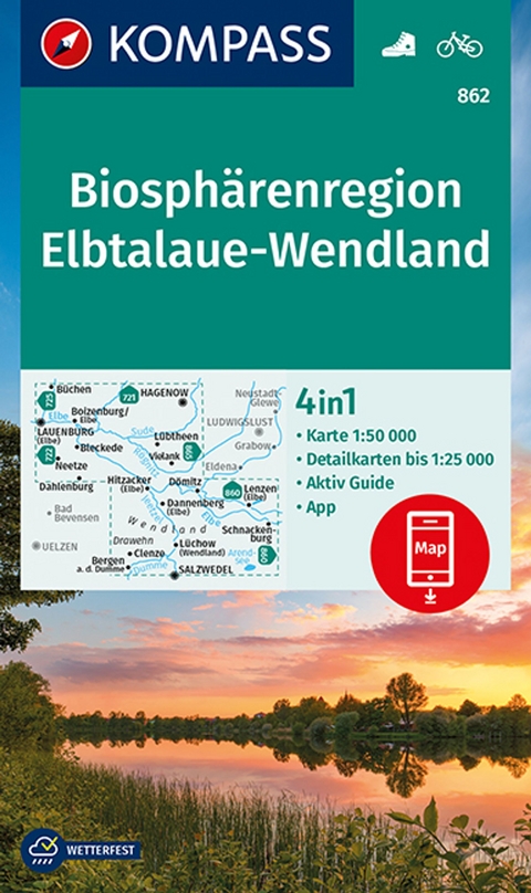 KOMPASS Wanderkarte 862 Biosphärenregion Elbtalaue-Wendland 1:50.000