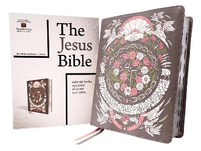 The Jesus Bible Artist Edition, NIV, (With Thumb Tabs to Help Locate the Books of the Bible), Leathersoft, Gray Floral, Thumb Indexed, Comfort Print