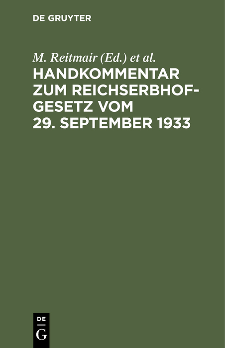 Handkommentar zum Reichserbhofgesetz vom 29. September 1933 - 