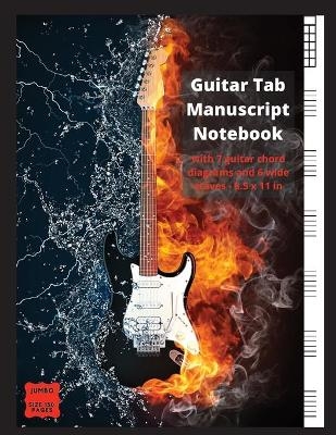 Guitar Tab Manuscript Notebook with 7 Guitar Chord Diagrams and 6 wide staves - Brotss Studio