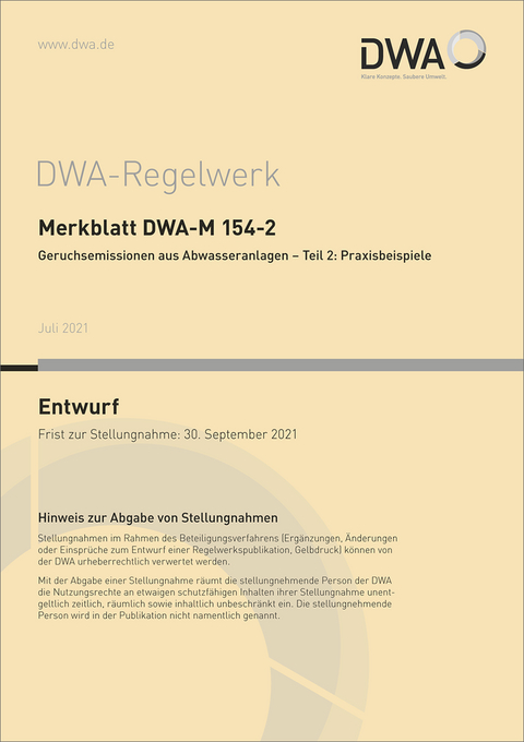 Merkblatt DWA-M 154-2 Geruchsemissionen aus Abwasseranlagen - Teil 2: Praxisbeispiele (Entwurf)