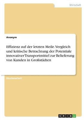 Effizienz auf der letzten Meile. Vergleich und kritische Betrachtung der Potentiale innovativer Transportmittel zur Belieferung von Kunden in GroÃstÃ¤dten -  Anonymous