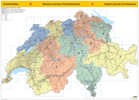 Kümmerly+Frey Schweiz, Postleitzahlenkarte Poster 1:260.000