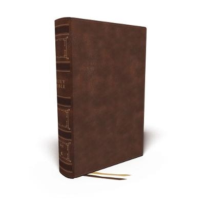 NKJV, Single-Column Wide-Margin Reference Bible, Leathersoft, Brown, Red Letter, Thumb Indexed, Comfort Print - Thomas Nelson